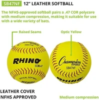Champion Sports® Optic Yellow Leather Softballs – Dozen, .47 Polycore, Medium Compression, Raised Seams(m-4)