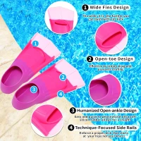Youth Short Swim Fins — Comfortable Flippers for Lap Training and Swim Practice, Kids & Beginners(m-3)