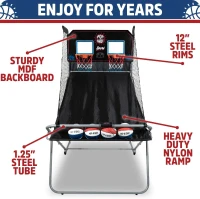 Pop-A-Shot Dual Shot Sport — Foldable Home Arcade Basketball Game with Paddle Scoring, 10 Game Modes, 4 Balls(m-3)