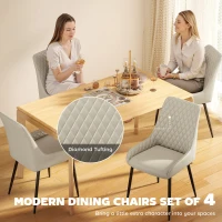 HOMCOM Upholstered Kitchen Chairs, Modern Dining Chairs Set of 4 with Diamond Tufting and Steel Legs for Dining Room, Khaki(m-4)