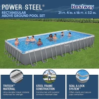 Bestway Power Steel 31 ft 4 in x 16 ft x 52 in Rectangular Metal Frame Above-Ground Pool Kit with 2,200 GPH Sand Filter, Ladder and Cover - Grey(m-2)