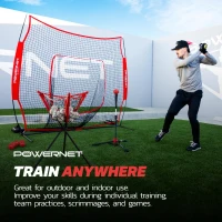 PowerNet 7' x 7' Baseball & Softball Training Kit — Red Ultimate Set with Adjustable Tee, 3 Weighted Balls, Strike Zone & Ball Caddy(m-4)