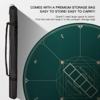 YUZPKRSI 47-Inch Round Poker Mat — Green & Gold Casino-Style Table Top, Durable Sewn Edges, Portable Rubber Poker Surface with Carrying Bag(m-5)
