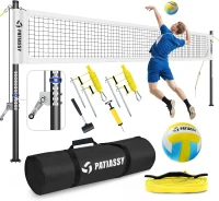 Patiassy Portable Volleyball Net — Heavy-Duty Professional Outdoor Set with Adjustable Powder-Coated Aluminum Telescoping Poles, Galvanized Winch Tension System, Steel Stakes, Anti-Sag Design, Pump & 1680D Carry Bag for Beach, Grass & Backyard(m-1)