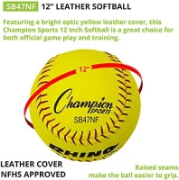 Champion Sports® Optic Yellow Leather Softballs – Dozen, .47 Polycore, Medium Compression, Raised Seams(m-5)