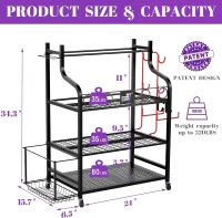 Mythinglogic Home Gym Storage Rack — Yoga Mat & Equipment Organizer with Hooks, Side Basket, 3 Mesh Shelves and Locking Wheels(m-4)