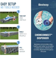Bestway Power Steel Rectangular 24 ft x 12 ft x 52 in Metal Frame Above-Ground Pool Kit with 1,500 GPH Sand Filter Pump, Ladder and Cover(m-4)