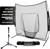 PowerNet 7' x 7' Baseball & Softball Practice Net — Black with Deluxe Adjustable Tee, Carry Bag and Fast Setup(m-1)