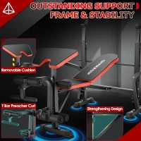 OPPSDECOR 6-in-1 Adjustable Weight Bench with Squat Rack, Preacher Curl and Leg Developer — 660 lb Capacity Foldable Home Gym Station(m-2)