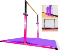 MARFULA Kids Gymnastics Bar Set with Mats – 5 ft Bar, 4 ft Inner Width, 36""–60"" Adjustable Height, Foldable for Home and Club Use(m-1)