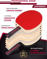 Professional Ping Pong Paddle by Idoraz - ITTF Approved Table Tennis Racket with Carrying Case, 2.00 mm Rubber - Speed 99, Spin 93, Control 90(m-5)