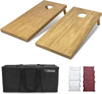 GoSports Regulation 4 ft x 2 ft Wooden Cornhole Set — Solid Pine Boards with Carrying Case — Official Size Bean Bag Toss(m-1)