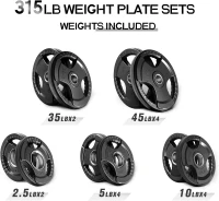RitFit Olympic Rubber Grip Plates for Barbell — 2"" Hole Weight Plates for Strength Training, Available as Singles, Pairs or Sets (2.5/5/10/35/45 lb) — 315 lb Set(m-5)