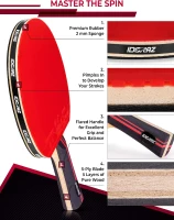 Professional Ping Pong Paddle by Idoraz - ITTF Approved Table Tennis Racket with Carrying Case, 2.00 mm Rubber - Speed 99, Spin 93, Control 90(m-3)
