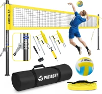 Patiassy Heavy-Duty Portable Volleyball Net — Adjustable Aluminum Poles, Winch Tension System, PU Ball & 1680D Carry Bag(m-1)