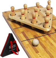 Shuffleboard Bowling Pin Kit with 10 Solid Hardwood Pins, Triangular Rack, Resin Ball and Mesh Carrying Bag - Fun Family Shuffleboard Accessory(m-1)