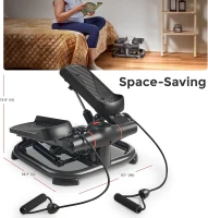 Sunny Health & Fitness Compact 2-in-1 Power Stepper — Height-Adjustable, 400 lb Max, Resistance Bands Included, Pre-Assembled & Space-Saving with Free SunnyFit App(m-6)