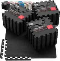 bemaxx 54-Piece EVA Interlocking Gym Floor Tiles (12.6"" x 12.6"" x 0.4"") – 54 sq ft Protective Puzzle Flooring with Edge Pieces for Home Gym(m-1)