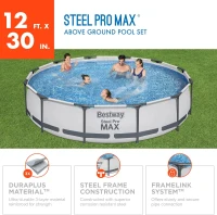 Bestway Steel Pro MAX 12 ft x 30 in Round Metal-Frame Above-Ground Pool Set — Includes 330 GPH Filter Pump(m-2)