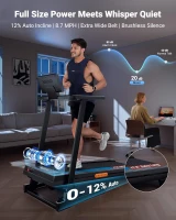 THERUN 3.0 HP Foldable Treadmill with Auto Incline – Brushless Motor, 12-Level Incline, 300 lb Capacity, Quiet Home Running Treadmill(m-2)