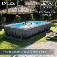 Intex 26367EH XTR Frame Rectangular Pool 24ft x 12ft x 52in with Krystal Clear Sand Filter, Removable Ladder, Cover and Ground Cloth – Large Above-Ground Backyard Pool(m-2)