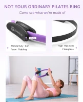 LIONSCOOL 14"" Pilates Magic Circle Set with Padded Handles, Anti-Burst Mini Ball, Resistance Bands, Guide & Storage Bag(m-3)