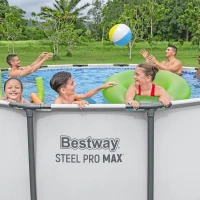 Bestway Steel Pro MAX 13-Foot x 48-Inch Round Above-Ground Pool Set, Gray — Metal Frame with Filter Pump, Ladder & Cover(m-5)