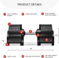 NUOBELL Adjustable Dumbbells 5–80 lb (Pair) – Replace 32 Sets, One-Twist Fast Adjustment for Home Gym(m-6)