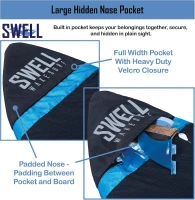 SWELL Adjustable-Length Wakesurf Board Sock with Padded Nose & Pocket — Wakeboard Cover, One-Size-Fits-All Surfboard Bag(m-4)