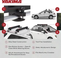 Yakima PowderHound 6 Ski & Snowboard Roof Rack — Carries 6 Pairs of Skis or 4 Boards, SKS Lockable System, Fits Yakima Crossbars(m-3)