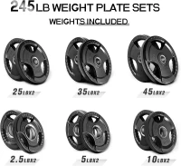RitFit Olympic Rubber Grip Plates for 2-Inch Barbells — 245 lb Complete Set (Assorted Plates)(m-5)