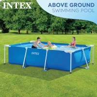 Intex 9.8' x 79"" x 29.5"" Rectangular Above-Ground Backyard Pool with Flow-Control Drain Valve, Blue(m-3)