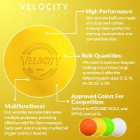 Velocity Lacrosse Balls - Available in Packs of 1 to 120 (1,2,3,6,12,18,24,36,60,120) - Practice Ball, NFHS & College Size(m-3)
