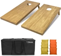 GoSports Regulation-Size Cornhole Set – 4x2 ft Solid Wood Boards with Light Brown Finish, Includes Carry Case & Bean Bags(m-1)