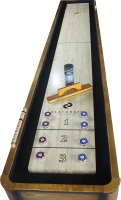 Playcraft Georgetown Shuffleboard Table with Built-In Storage Cabinet, Matching Abacus, 8 Pucks, Brush & Wax - Pro Climate Adjusters, Hand-Stained Burnished Finish(m-4)