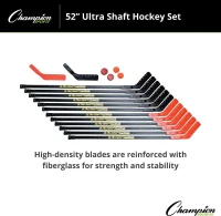 Champion Sports Ultra Shaft Hockey Set - 52-inch Polyethylene Shafts with Reinforced Blades, 12 Sticks & Accessories(m-6)
