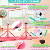 Marfula Foldable Gymnastics Kip Bar for Kids & Teens (Ages 3-20) - 5Ft/8Ft Base, 4Ft Width, 5Ft Adjustable Height - Professional Home & Club Training Equipment(m-4)