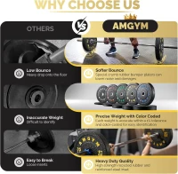 AMGYM 260 lb Bumper Plate Set — 2-Inch Olympic Rubber Weight Plates (Color-Coded), Durable Choice for Home/Pro Strength Training(m-8)