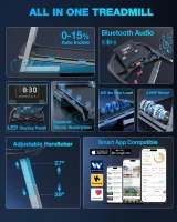 WELLFIT Auto-Incline Folding Treadmill with Handlebar, 4.0 HP Motor and 400 lb Capacity, 0–15% Auto Incline Quiet Under-Desk Design with Bluetooth & App Sync(m-2)