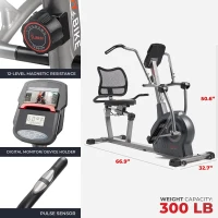 Sunny Health & Fitness Elite Recumbent Cross Trainer with Arm Exercisers, Mesh Back Seat, Easy Seat Adjustment & Bluetooth SunnyFit App(m-6)