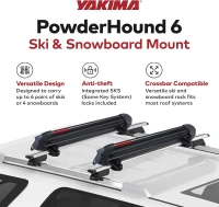 Yakima PowderHound 6 Ski & Snowboard Roof Rack — Carries 6 Pairs of Skis or 4 Boards, SKS Lockable System, Fits Yakima Crossbars(m-2)