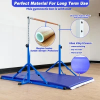 Marfula Foldable Gymnastic Kip Bar with Mat for Kids and Teens (Ages 3–20), 5 ft Rail, 4 ft Base, Adjustable 36–60 in Height – Training Equipment for Home and Club(m-4)