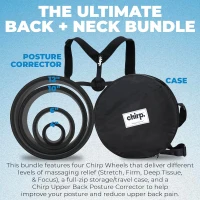 Chirp Ultimate Back + Neck Bundle — 4-Pack Massage Wheels (12-inch Gentle, 10-inch Firm, 6-inch Deep Tissue, 4-inch Focus), Upper Back Posture Corrector, Carrying Case, High-Density Foam Rollers, Supports up to 500 lbs, Black(m-2)