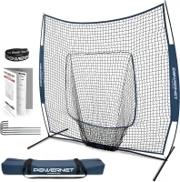 PowerNet 7x7 Baseball & Softball Practice Net Kit (Navy) with Ball Caddy, Weighted Balls and Tee(m-1)