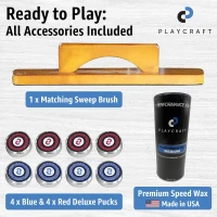 Playcraft Woodbridge Shuffleboard Table, Built-In Storage Cabinet - Full Accessory Kit with Matching Abacus, 8 Deluxe Pucks, Brush & USA Wax - Pro Climate Adjusters (Made in USA)(m-3)