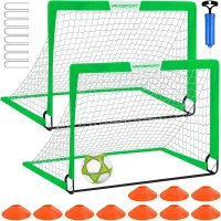 VAVOSPORT 2-Pack 4'x3' Portable Kids Soccer Goal Set — Foldable Training Nets with Ball, Pump, Cones & Carry Bag(m-1)