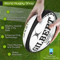 World Rugby Shop x Gilbert G-TR4000 Training Rugby Ball - Adult & Youth Sizes 3, 4, 5 - 3-Ply Hand-Stitched(m-5)