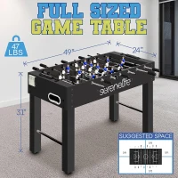 SereneLife 48"" Full-Size Foosball Table — Competition-Style with 2 Balls & Dual Fold-Out Cup Holders for Home Arcade(m-2)