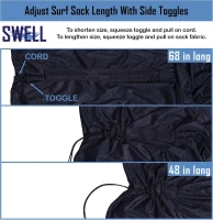 SWELL Adjustable Wakesurf Board Sock — Expandable Cover with Padded Nose Pocket, 600D Polyester Protection, One Size Fits Most(m-6)