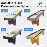 Playcraft Woodbridge Shuffleboard Table w/ In-Leg Storage Cabinet — Complete Set (Abacus, 8 Pucks, Brush & USA Speed Wax) — Pro-Style Climate Adjusters(m-7)